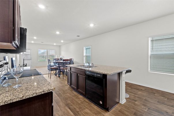 Dining room, Interior, Kitchen, Recessed Lighting, Wood Texture Flooring