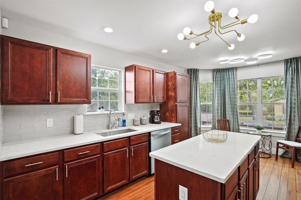 Interior, Kitchen, Recessed Lighting, Wood Texture Flooring