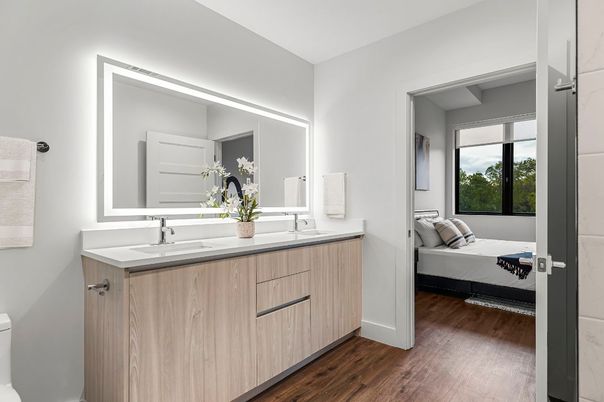 Bathroom, Bedroom, Dual Sink Vanities, Interior, Wood Texture Flooring