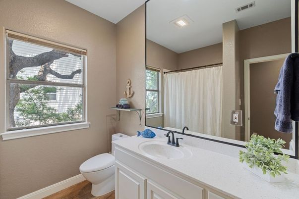 Bathroom, Interior, Recessed Lighting, Wood Texture Flooring