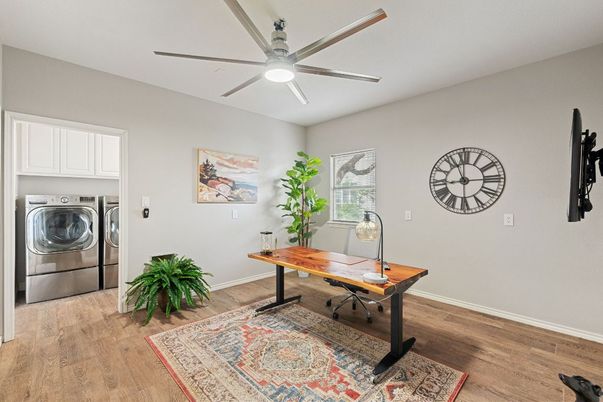 Home Office, Interior, Washer, Wood Texture Flooring