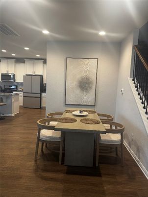 Dining room, Interior, Kitchen, Recessed Lighting, Wood Texture Flooring