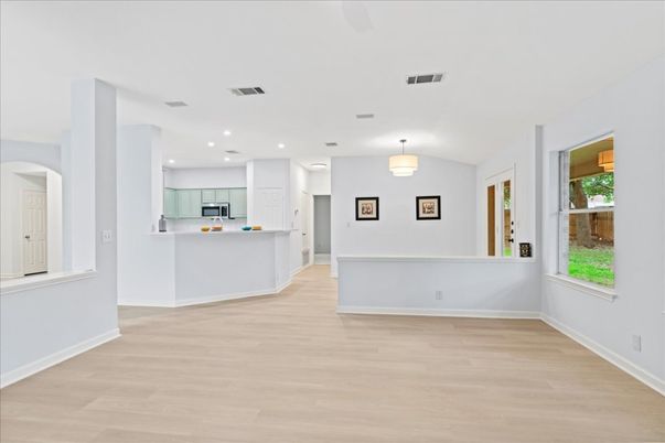 Interior, Kitchen, Pendant Lights, Recessed Lighting, Wood Texture Flooring