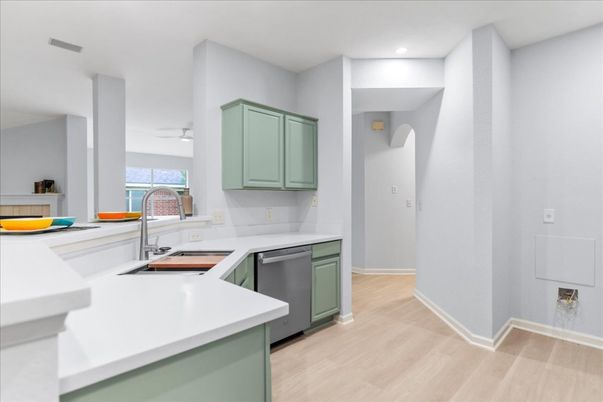 Interior, Kitchen, Recessed Lighting, Wood Texture Flooring