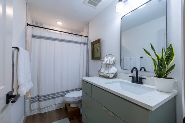 Bathroom, Interior, Recessed Lighting, Wood Texture Flooring