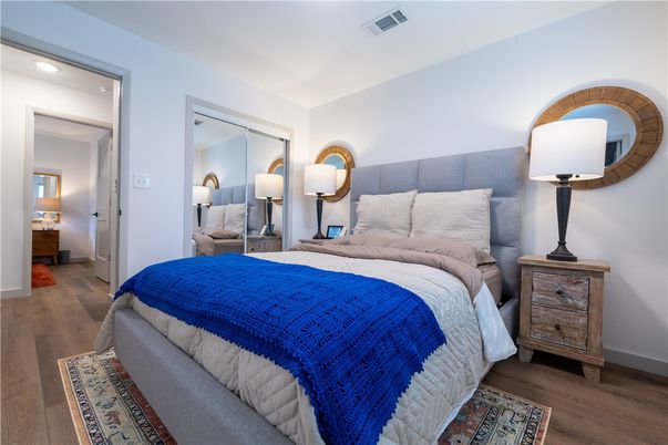 Bedroom, Interior, Recessed Lighting, Wood Texture Flooring