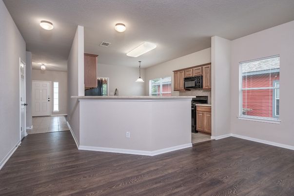 Interior, Kitchen, Pendant Lights, Wood Texture Flooring