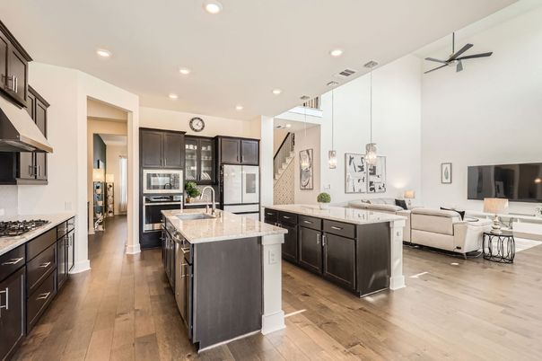 Interior, Kitchen, Living room, Pendant Lights, Recessed Lighting, Stainless Steel Appliances, Wood Texture Flooring