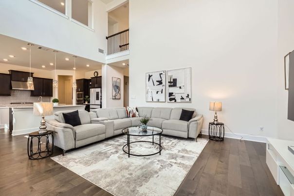 Interior, Kitchen, Living room, Pendant Lights, Recessed Lighting, Wood Texture Flooring