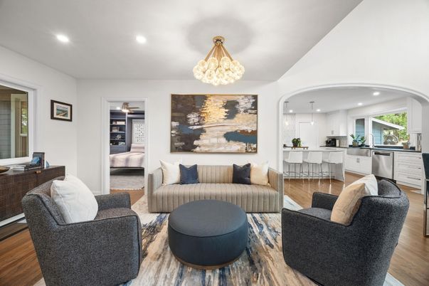Interior, Kitchen, Living room, Pendant Lights, Recessed Lighting, Stainless Steel Appliances, Wood Texture Flooring