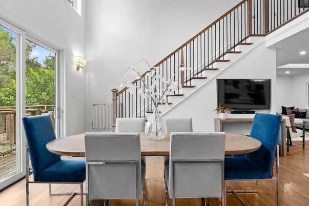 Dining room, Interior, Recessed Lighting, Wood Texture Flooring