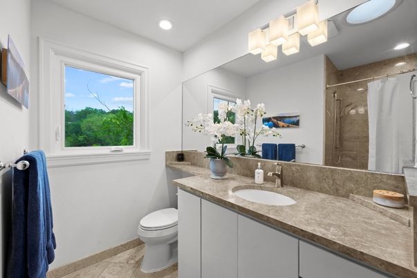 Bathroom, Glass Shower, Interior, Recessed Lighting