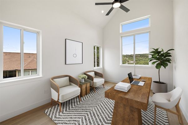 Home Office, Interior, Recessed Lighting, Wood Texture Flooring