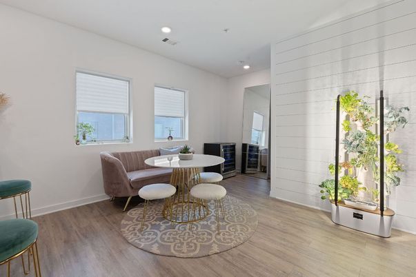 Dining room, Interior, Recessed Lighting, Wood Texture Flooring