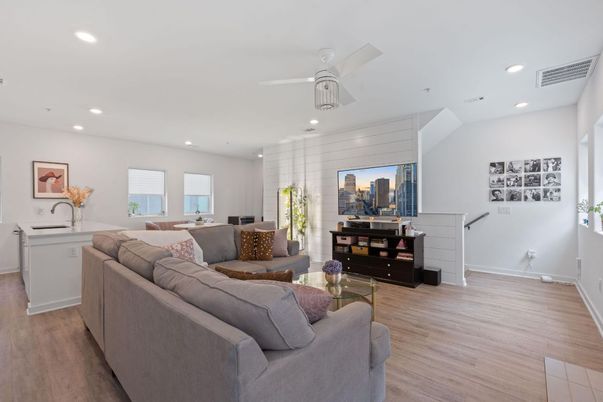 Interior, Living room, Recessed Lighting, Wood Texture Flooring
