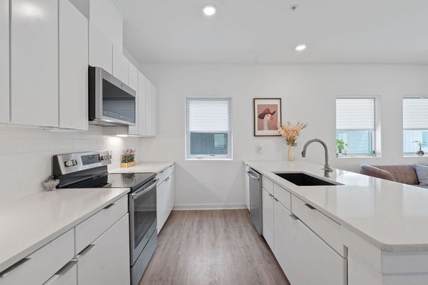 Interior, Kitchen, Recessed Lighting, Wood Texture Flooring