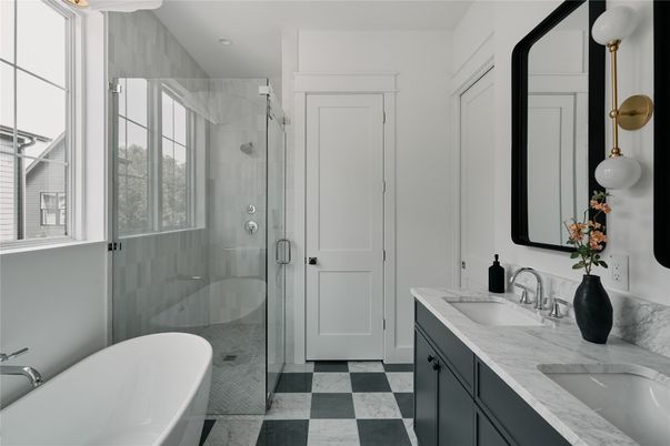 Bathroom, Dual Sink Vanities, Free Standing Baths, Glass Shower, Interior, Recessed Lighting
