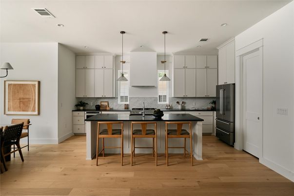 Interior, Kitchen, Pendant Lights, Recessed Lighting, Wood Texture Flooring