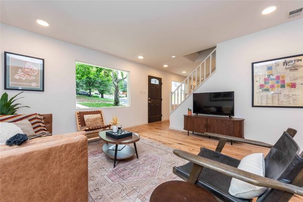 Interior, Living room, Recessed Lighting, Wood Texture Flooring