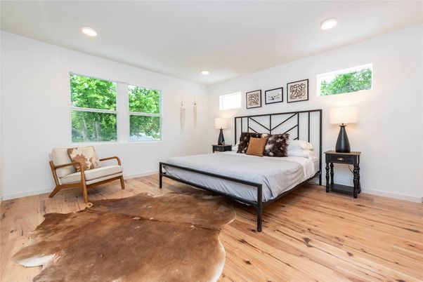 Bedroom, Interior, Recessed Lighting, Wood Texture Flooring