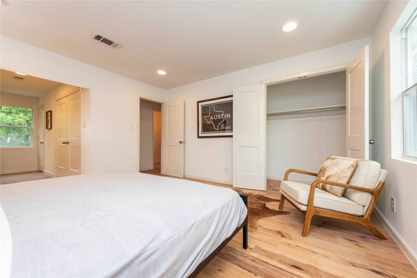 Bedroom, Interior, Recessed Lighting, Wood Texture Flooring