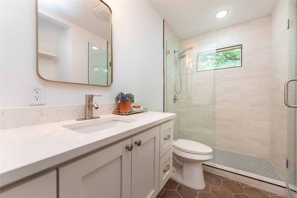 Bathroom, Glass Shower, Interior, Recessed Lighting