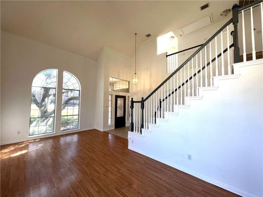 Empty room, Interior, Pendant Lights, Wood Texture Flooring