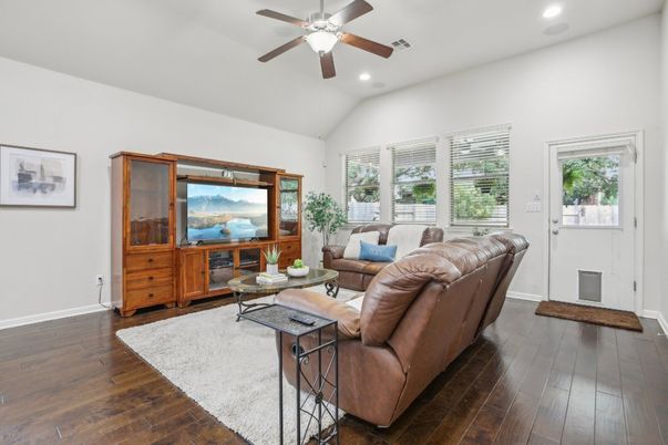 Interior, Living room, Recessed Lighting, Wood Texture Flooring