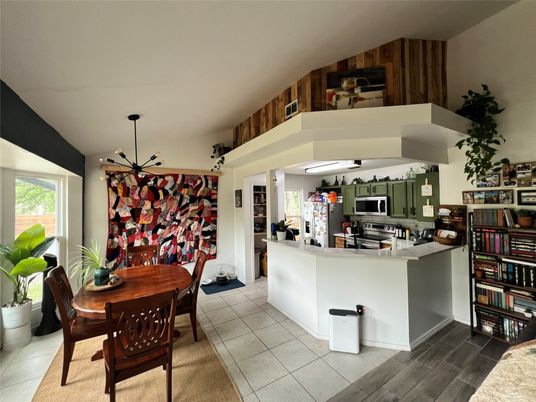 Dining room, Interior, Kitchen, Pendant Lights, Wood Texture Flooring