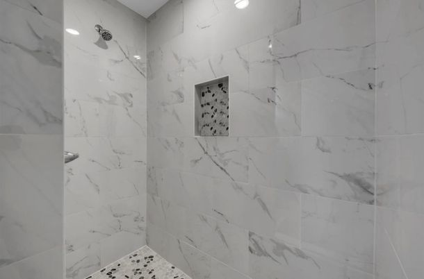 Bathroom, Interior, Marble Walls, Recessed Lighting
