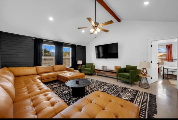 Interior, Living room, Recessed Lighting, Wooden Beams