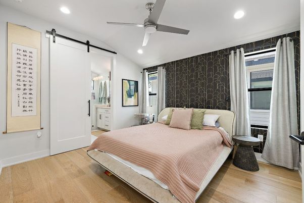 Bedroom, Interior, Recessed Lighting, Wood Texture Flooring
