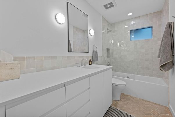 Bathroom, Glass Shower, Interior, Recessed Lighting