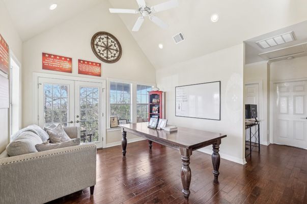 Home Office, Interior, Recessed Lighting, Wood Texture Flooring