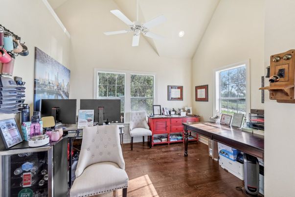 Home Office, Interior, Recessed Lighting, Wood Texture Flooring