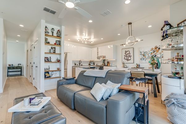 Dining room, Interior, Kitchen, Living room, Pendant Lights, Recessed Lighting, Wood Texture Flooring