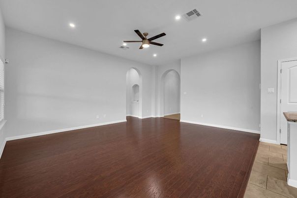 Empty room, Interior, Recessed Lighting, Wood Texture Flooring