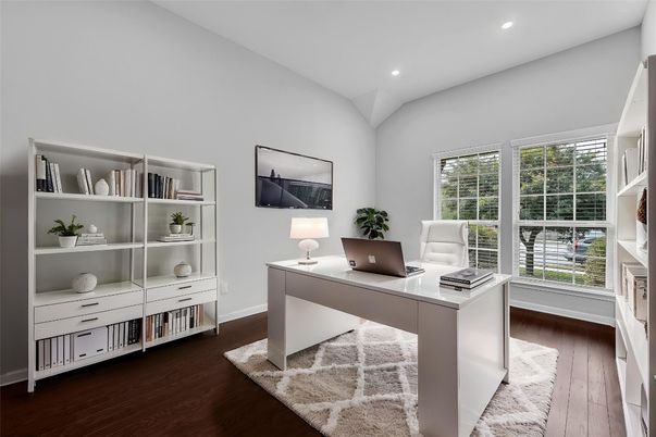 Home Office, Interior, Recessed Lighting, Wood Texture Flooring