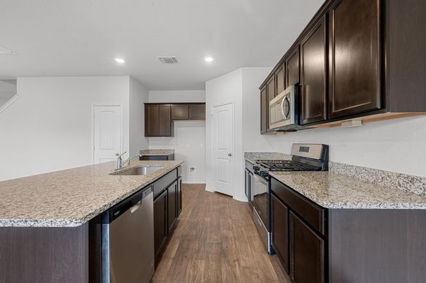 Interior, Kitchen, Recessed Lighting, Wood Texture Flooring