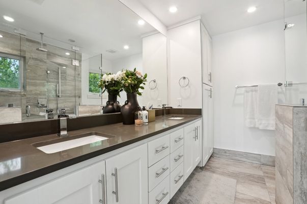 Bathroom, Dual Sink Vanities, Glass Shower, Interior, Recessed Lighting