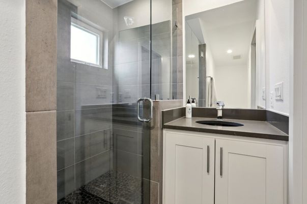Bathroom, Glass Shower, Interior, Recessed Lighting