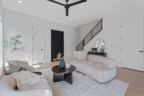 Interior, Living room, Recessed Lighting, Wood Texture Flooring