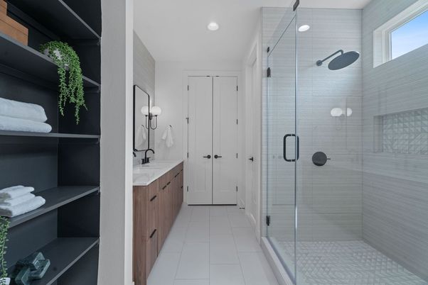 Bathroom, Glass Shower, Interior, Recessed Lighting
