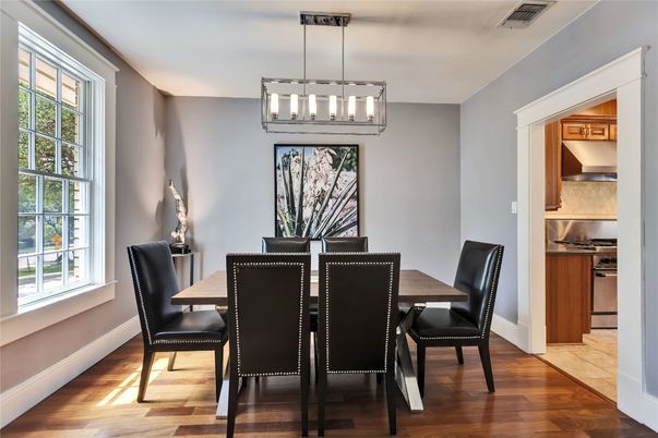 Dining room, Interior, Pendant Lights, Wood Texture Flooring