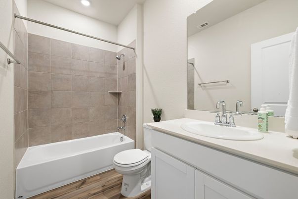 Bathroom, Interior, Recessed Lighting, Wood Texture Flooring
