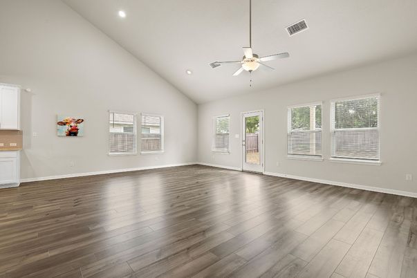 Empty room, Interior, Recessed Lighting, Wood Texture Flooring