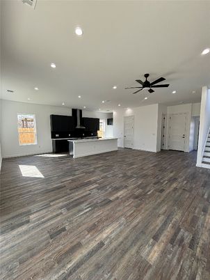 Empty room, Interior, Kitchen, Recessed Lighting, Wood Texture Flooring