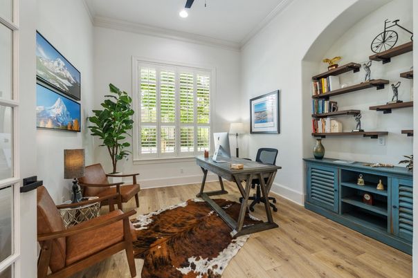 Home Office, Interior, Recessed Lighting, Wood Texture Flooring