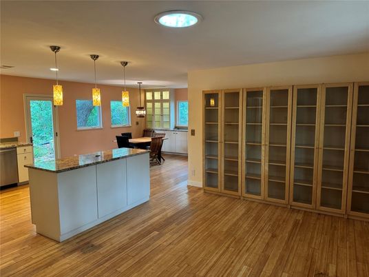 Dining room, Interior, Kitchen, Pendant Lights, Wood Texture Flooring