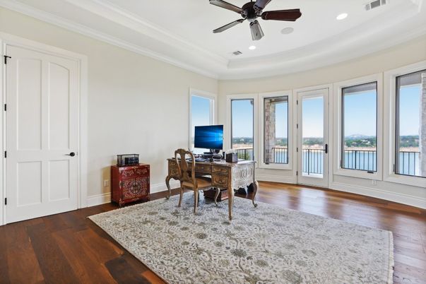 Home Office, Interior, Recessed Lighting, Water, Wood Texture Flooring